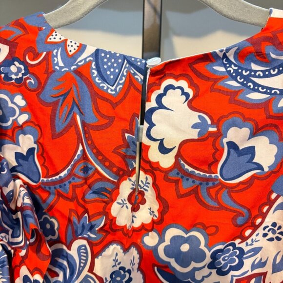 Zara Puff Sleeve Ruffle Floral Mini Dress Red Blue White - Picture 13 of 14